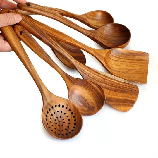 Kitchen Utensil Set Cookware-Safe Natural Finish 8-Piece