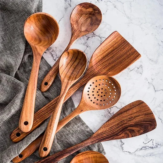 Kitchen Utensil Set Cookware-Safe Natural Finish 8-Piece