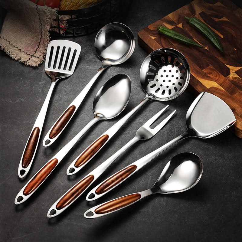Kitchen Utensil Set Stainless Steel Non-Slip Handles Dishwasher-Safe