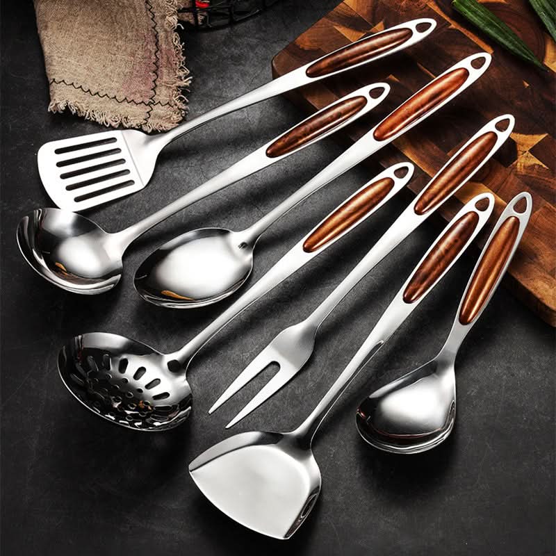 Kitchen Utensil Set Stainless Steel Non-Slip Handles Dishwasher-Safe