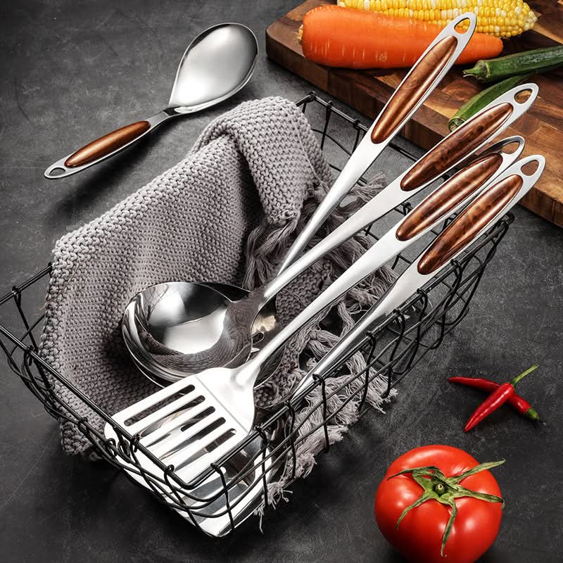 Kitchen Utensil Set Stainless Steel Non-Slip Handles Dishwasher-Safe