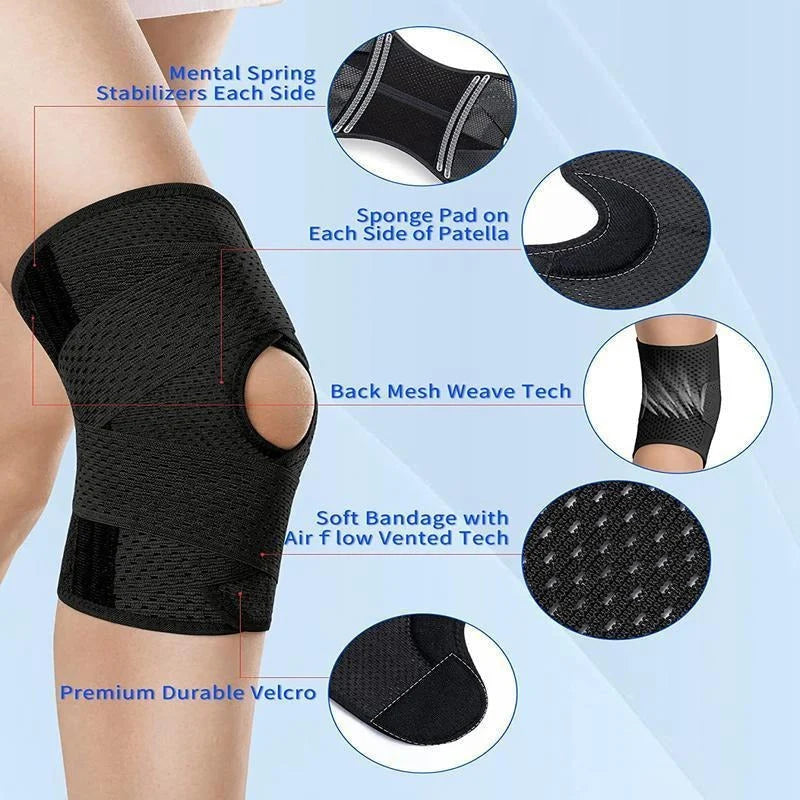 Knee Support Brace Open Patella Adjustable Straps Breathable Mesh