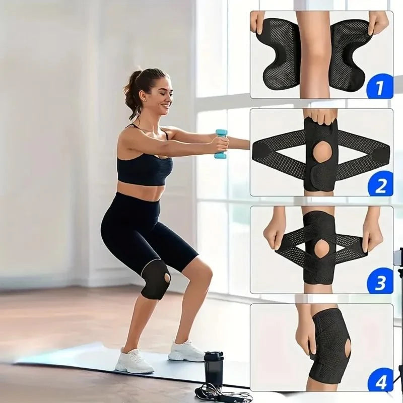 Knee Support Brace Open Patella Adjustable Straps Breathable Mesh