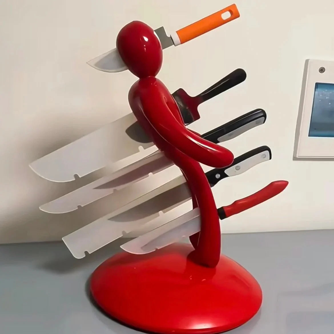 Knife Organizer Stainless Steel Sculptural Design Compact Countertop Storage