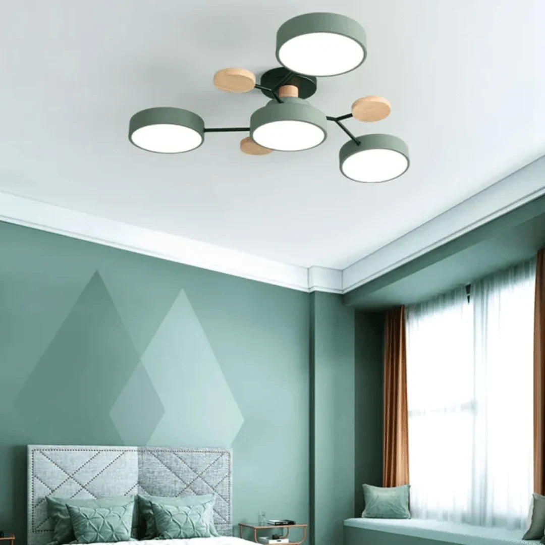 LED Ceiling Light Wood & Metal Low-Profile Round