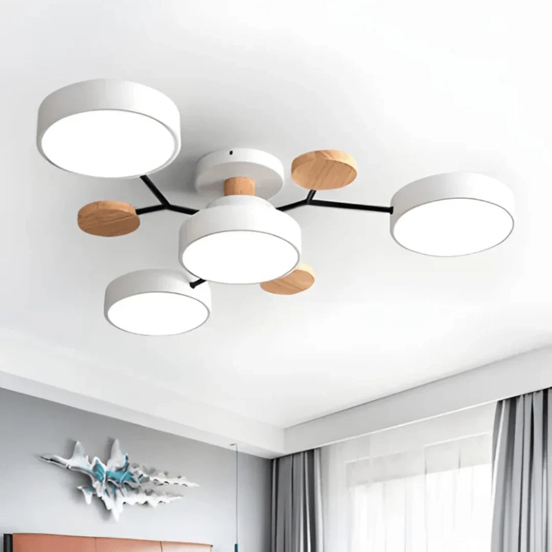 LED Ceiling Light Wood & Metal Low-Profile Round