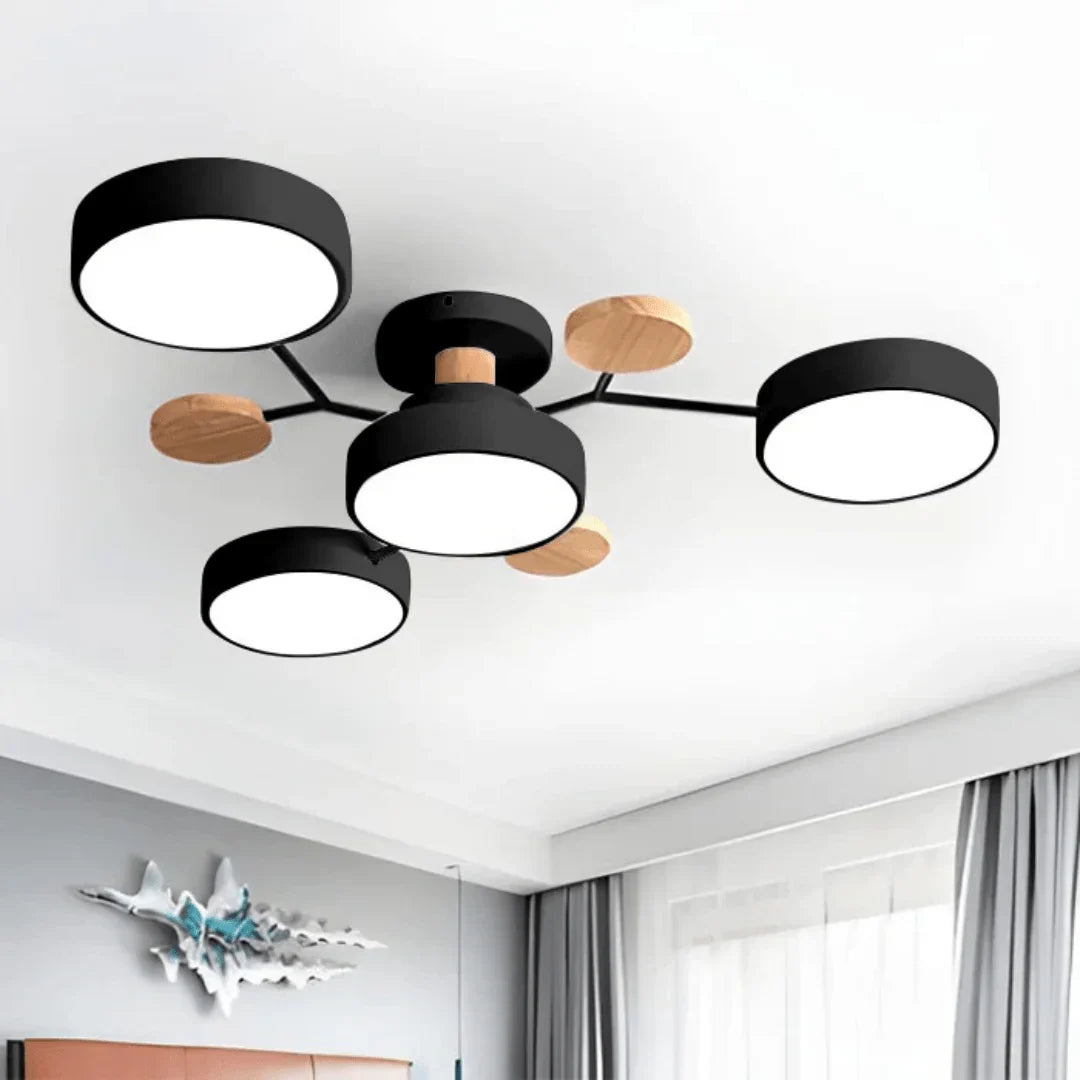LED Ceiling Light Wood & Metal Low-Profile Round