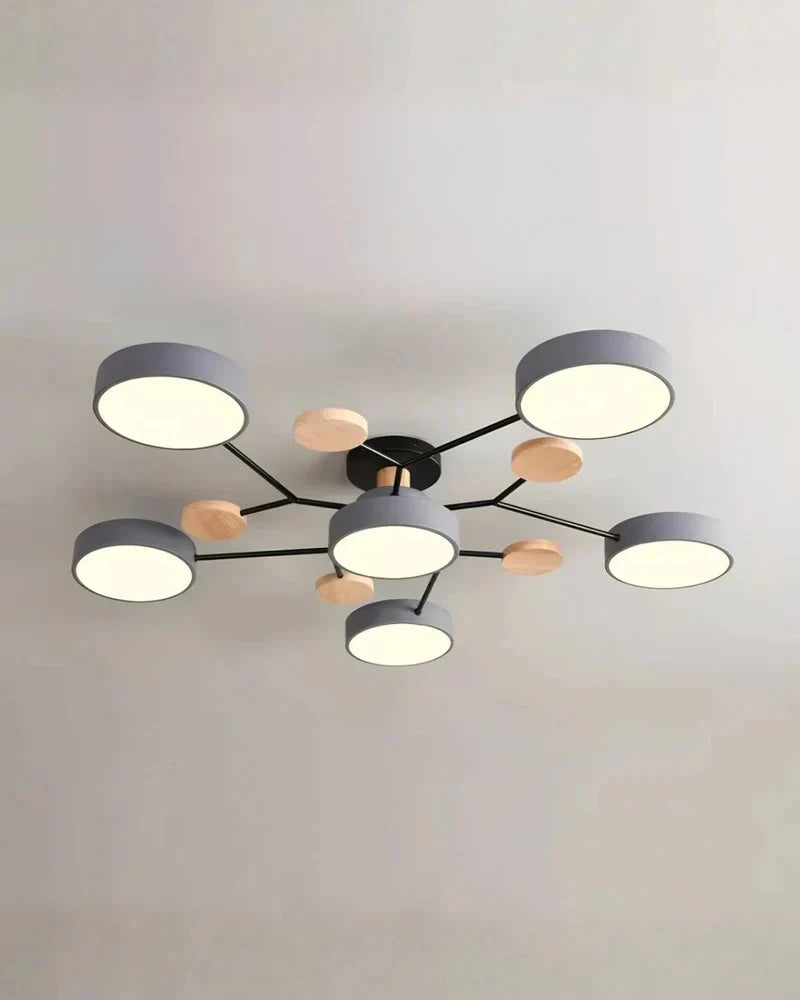LED Ceiling Light Wood & Metal Low-Profile Round