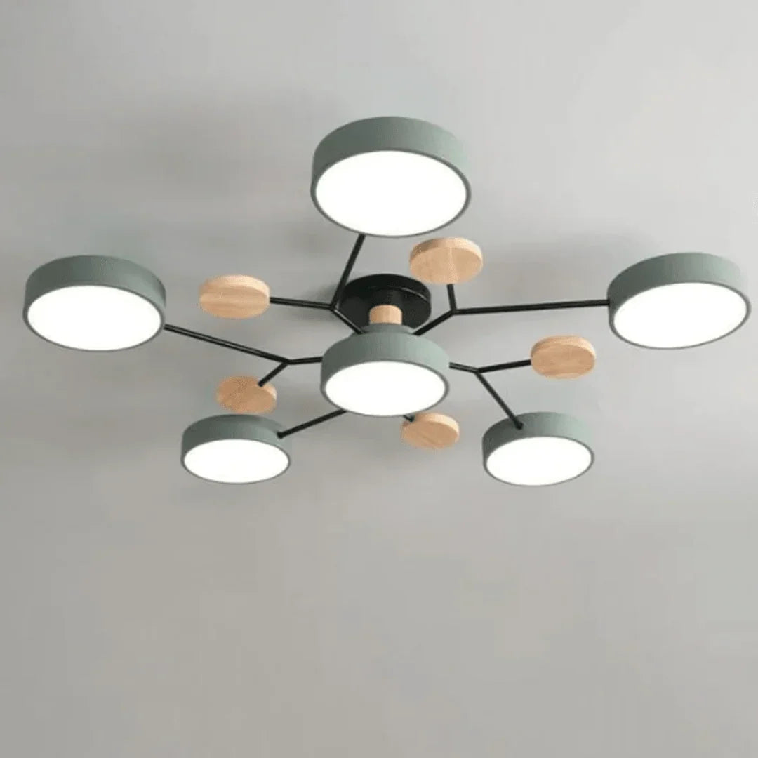 LED Ceiling Light Wood & Metal Low-Profile Round