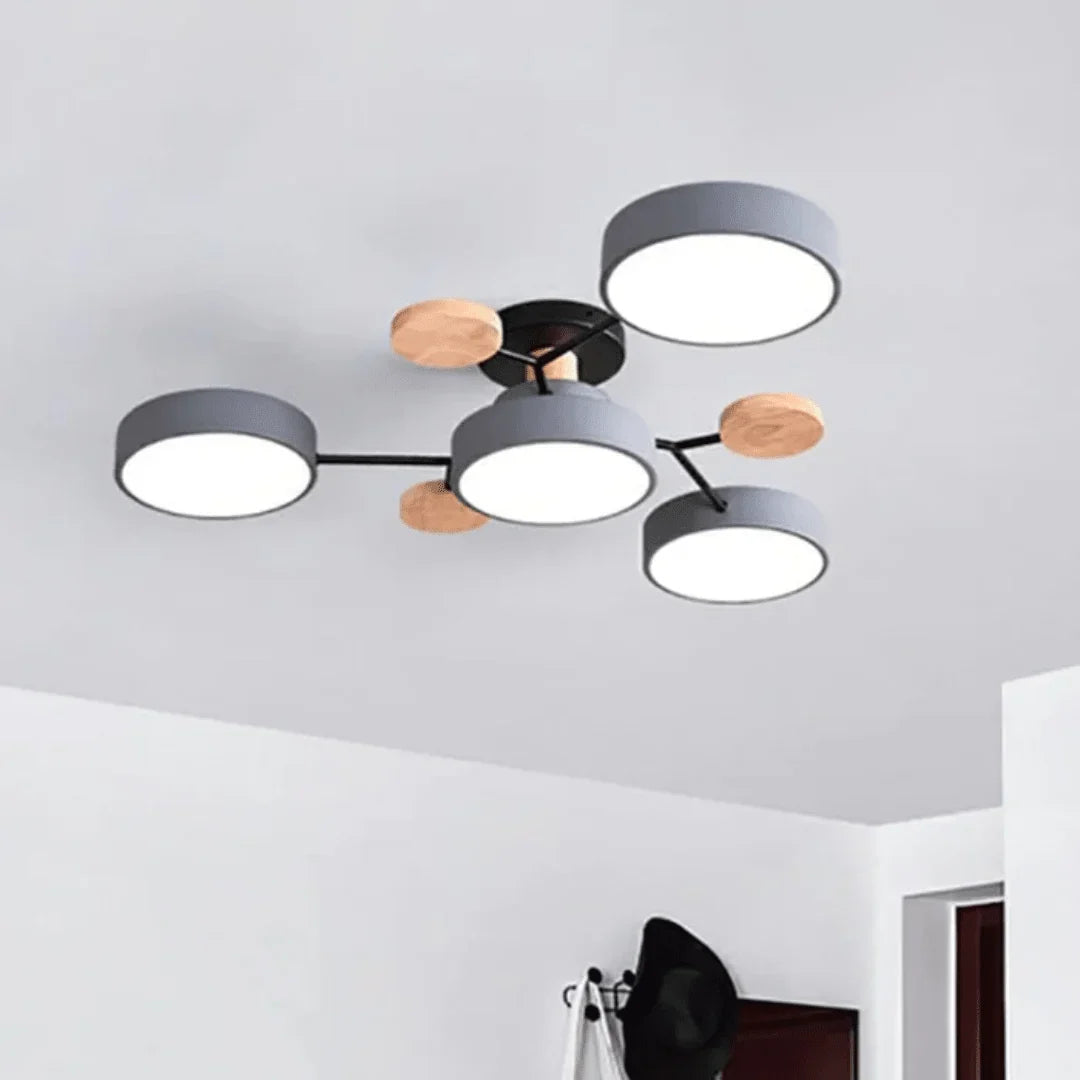 LED Ceiling Light Wood & Metal Low-Profile Round