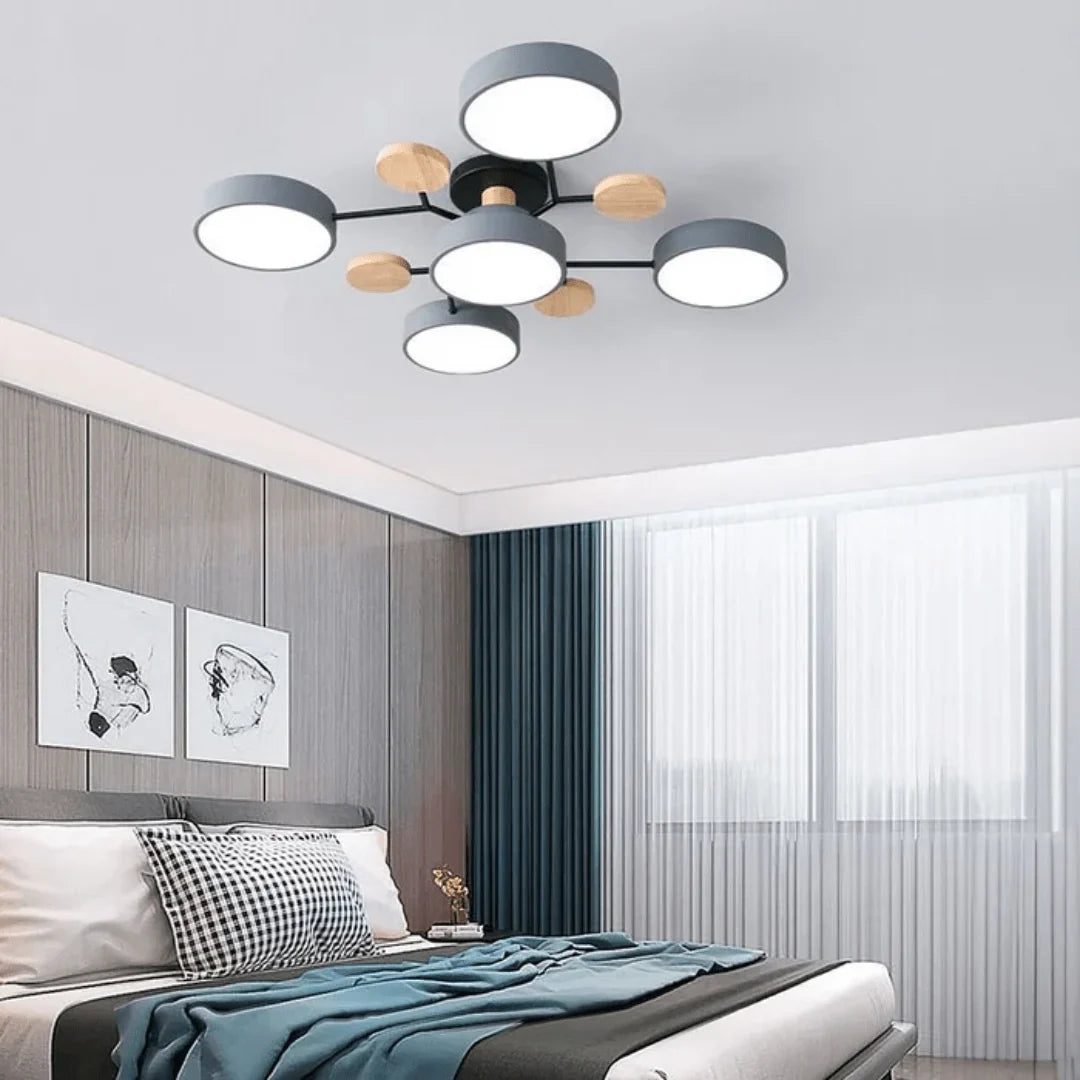 LED Ceiling Light Wood & Metal Low-Profile Round