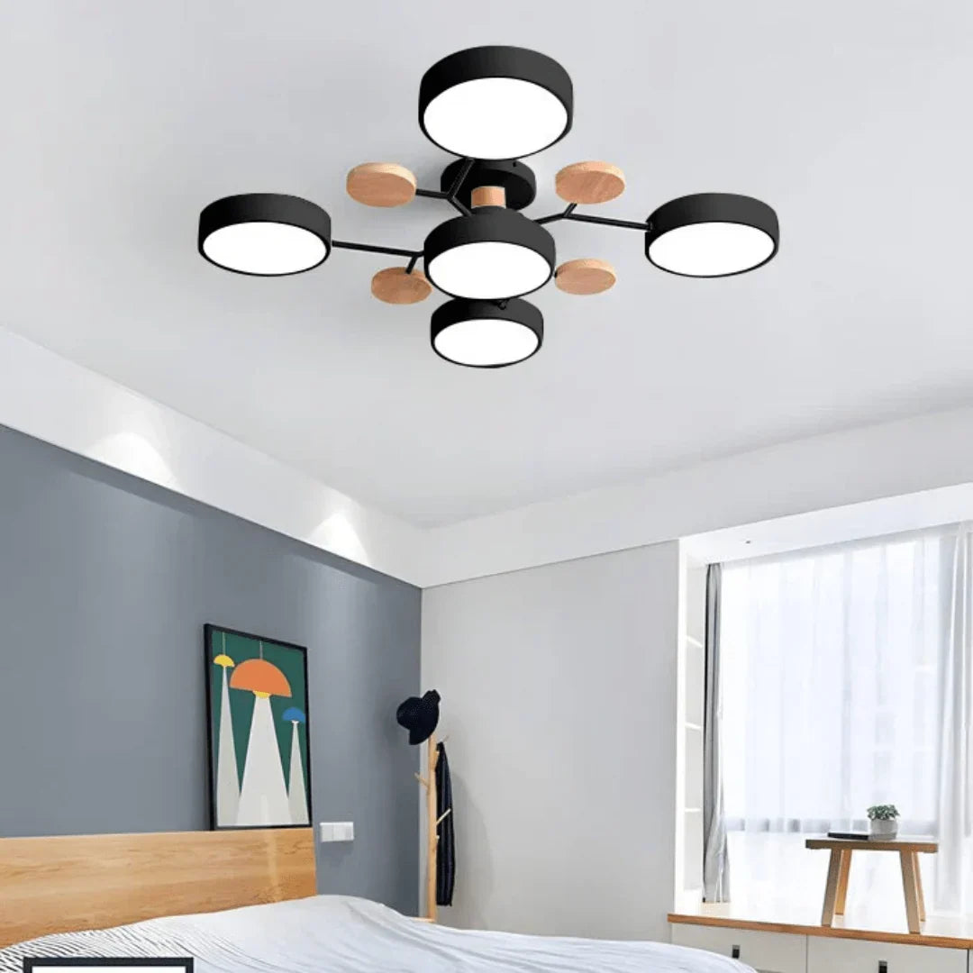 LED Ceiling Light Wood & Metal Low-Profile Round