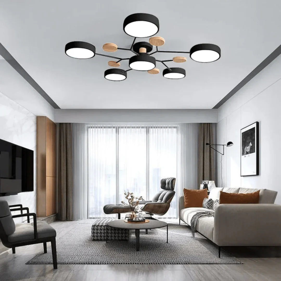 LED Ceiling Light Wood & Metal Low-Profile Round