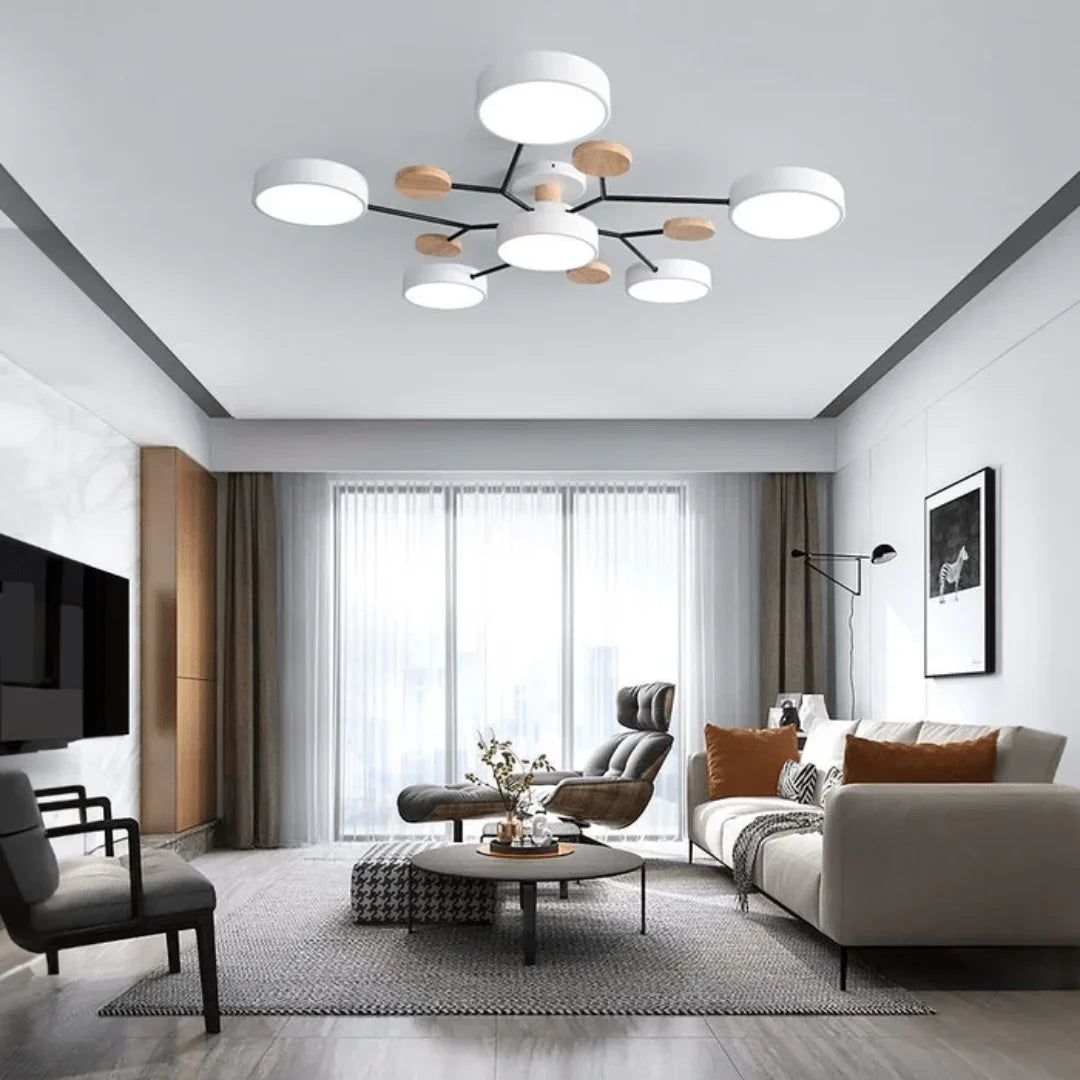 LED Ceiling Light Wood & Metal Low-Profile Round