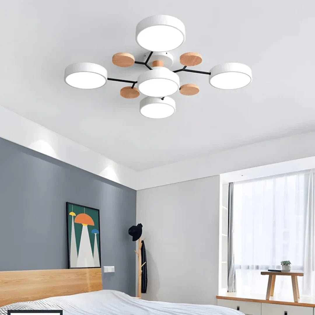 LED Ceiling Light Wood & Metal Low-Profile Round
