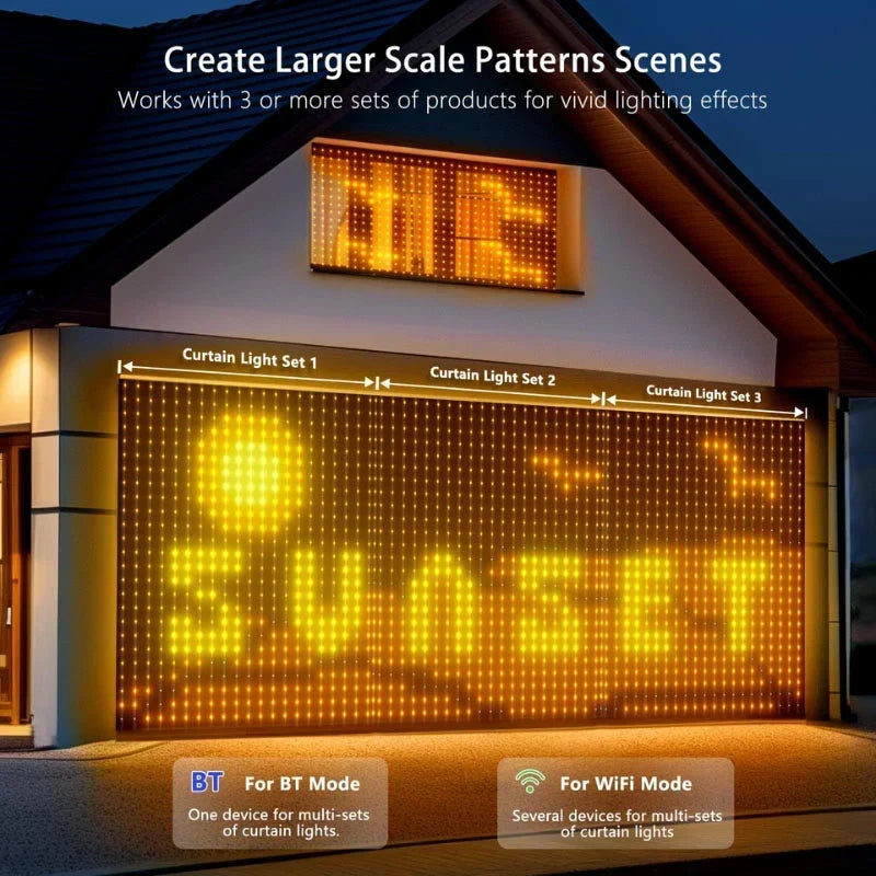 LED Curtain Lights 400 Individually Controlled App & Remote Control