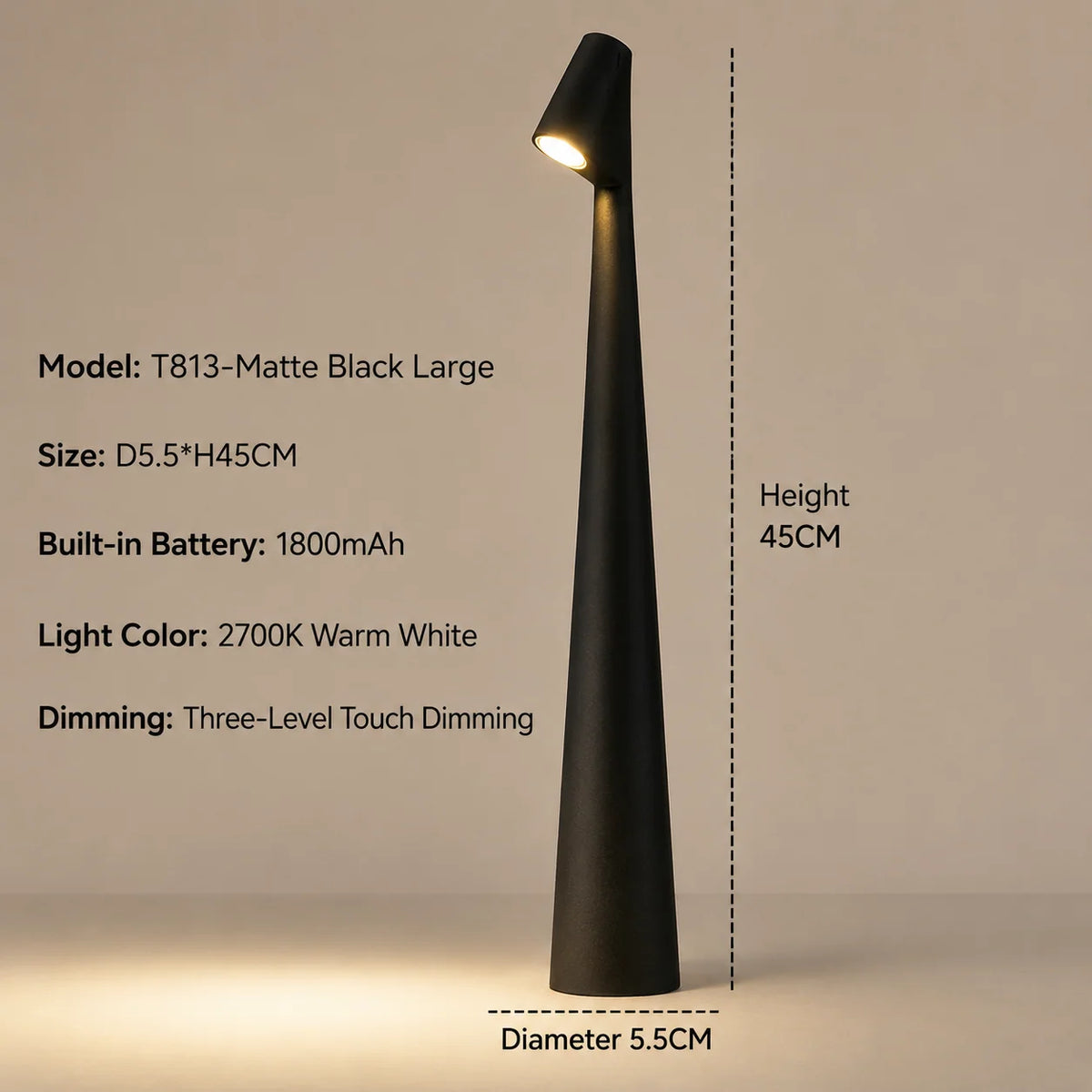 LED Table Lamp Cordless Rechargeable Touch Dimming
