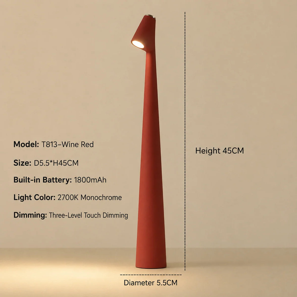 LED Table Lamp Cordless Rechargeable Touch Dimming