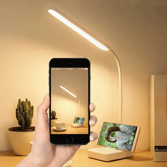 LED Table Lamp Touch Dimmer Phone Holder USB Rechargeable