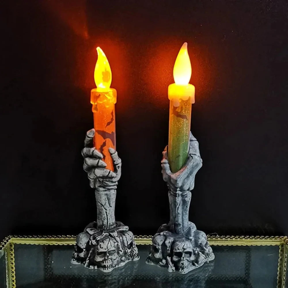 LED Taper Candle Skeleton Hand Holder Flameless Battery-Operated