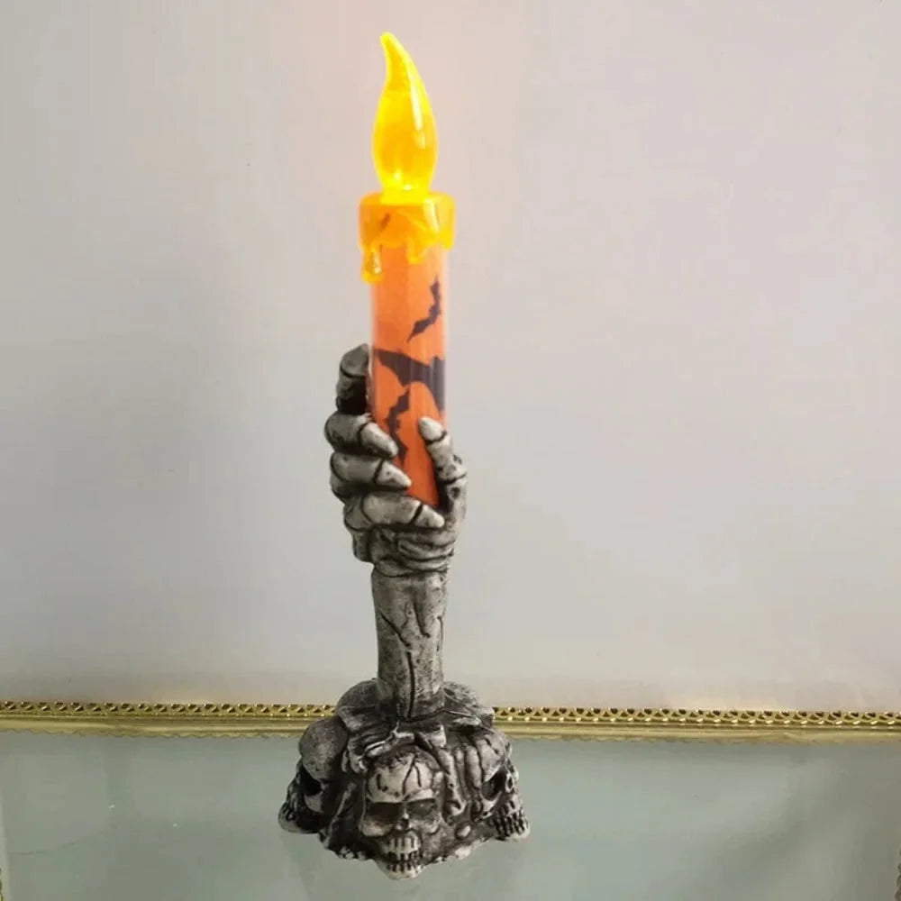 LED Taper Candle Skeleton Hand Holder Flameless Battery-Operated