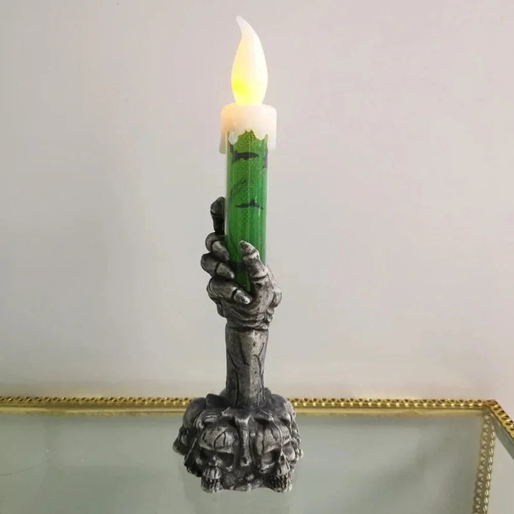 LED Taper Candle Skeleton Hand Holder Flameless Battery-Operated