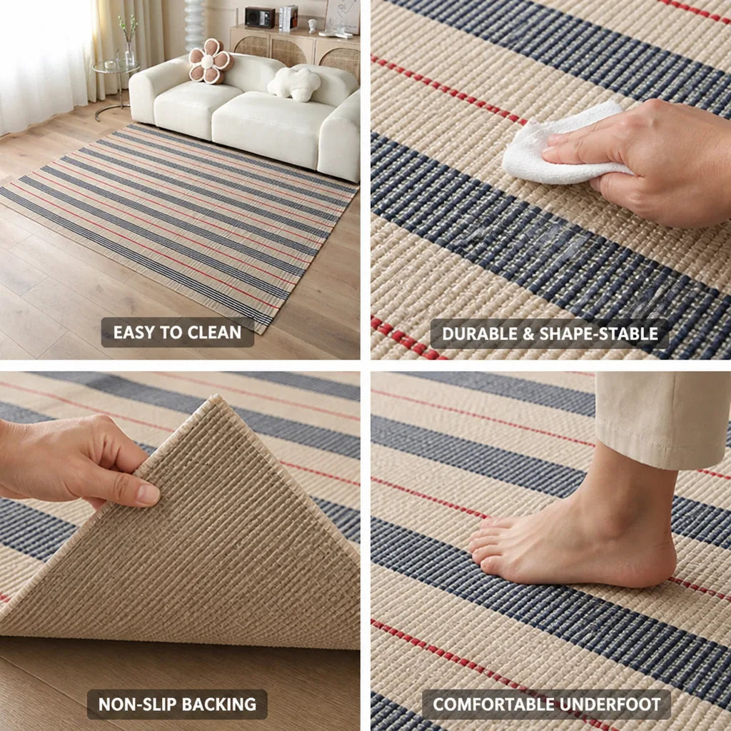 Large Rug Flat-Woven Check Pattern Non-Slip Backing