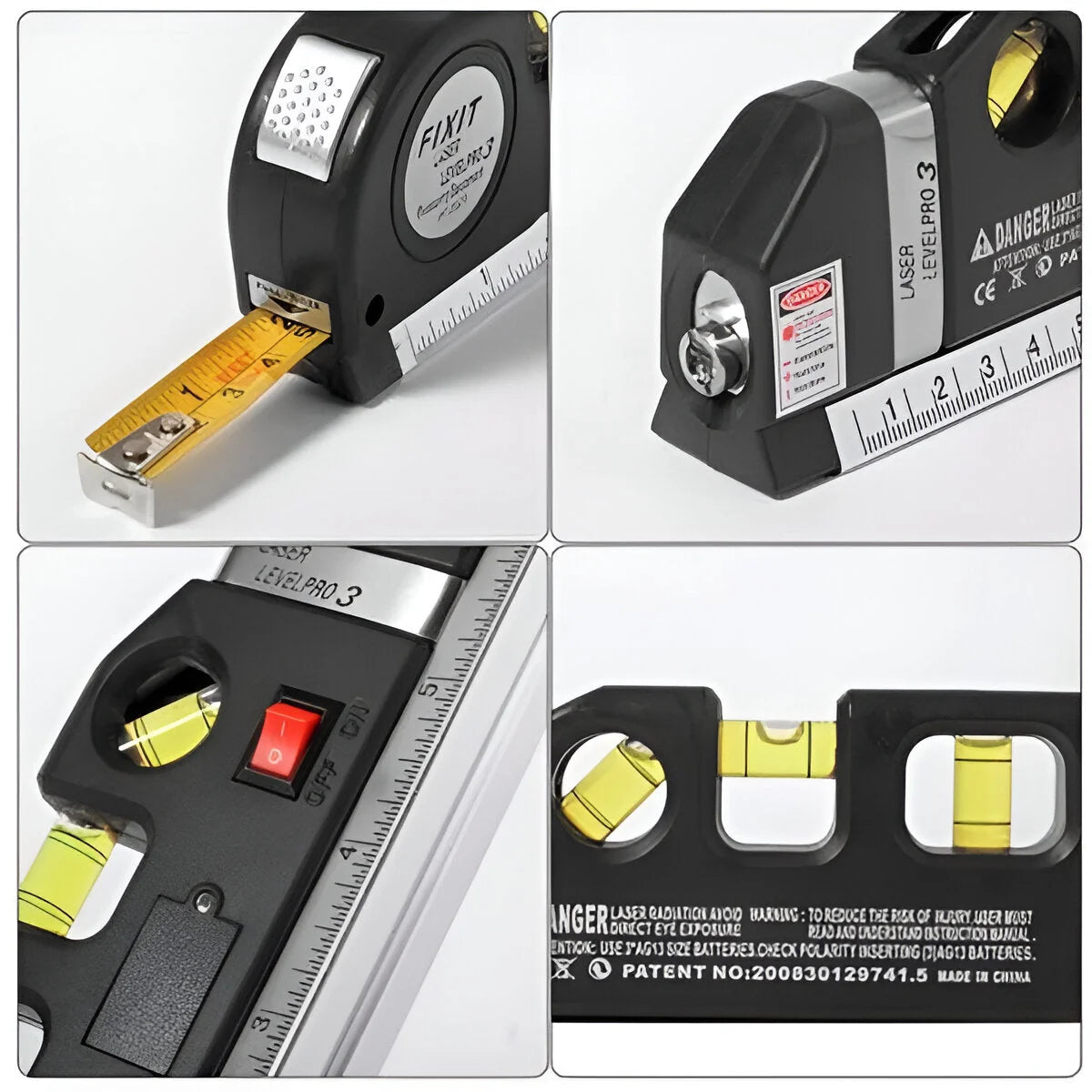 Laser Level Horizontal Vertical Crosshair Triple Bubble Tape Measure