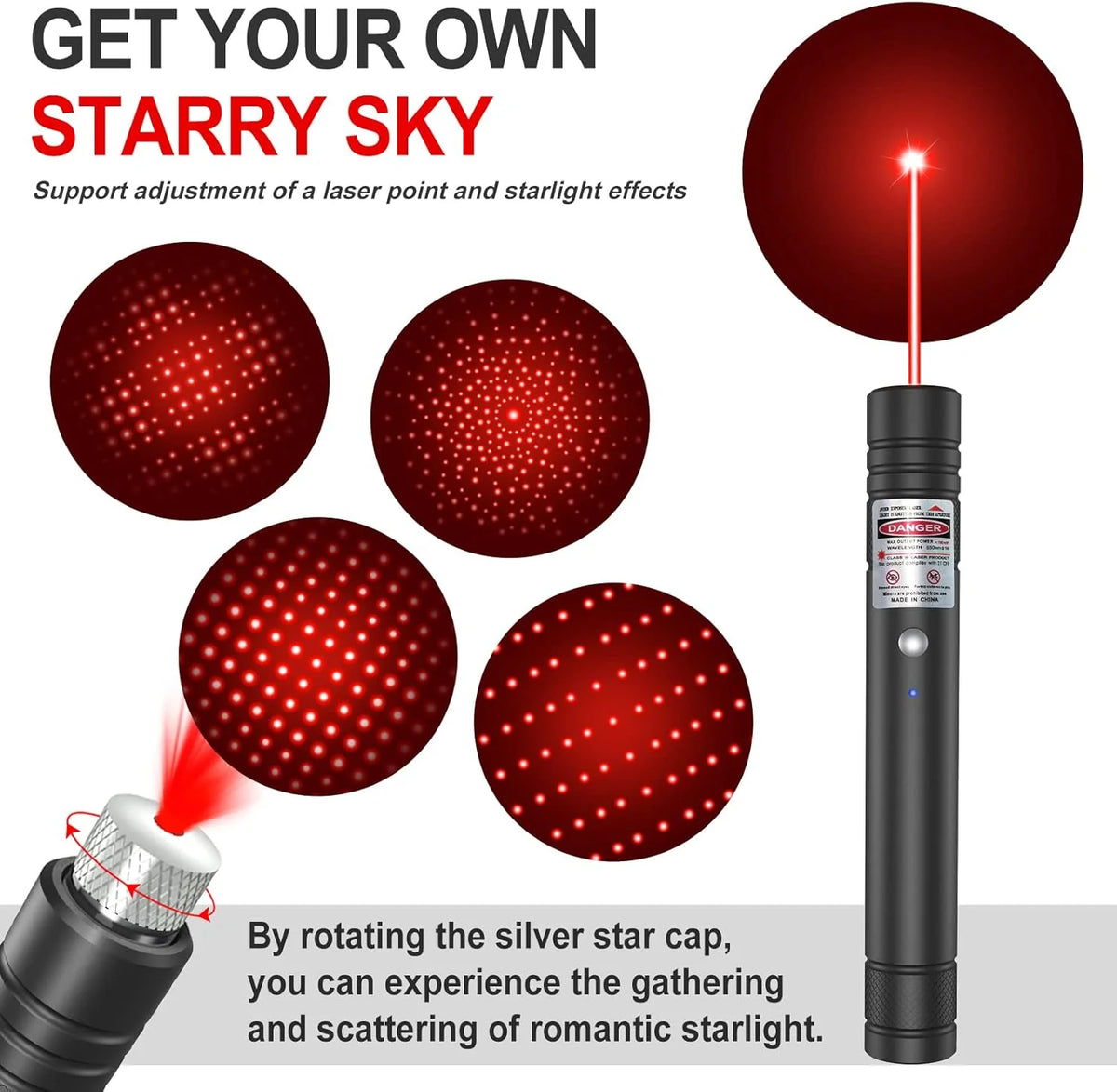 Laser Pointer USB Rechargeable Starry Pattern 2,000-Foot Range