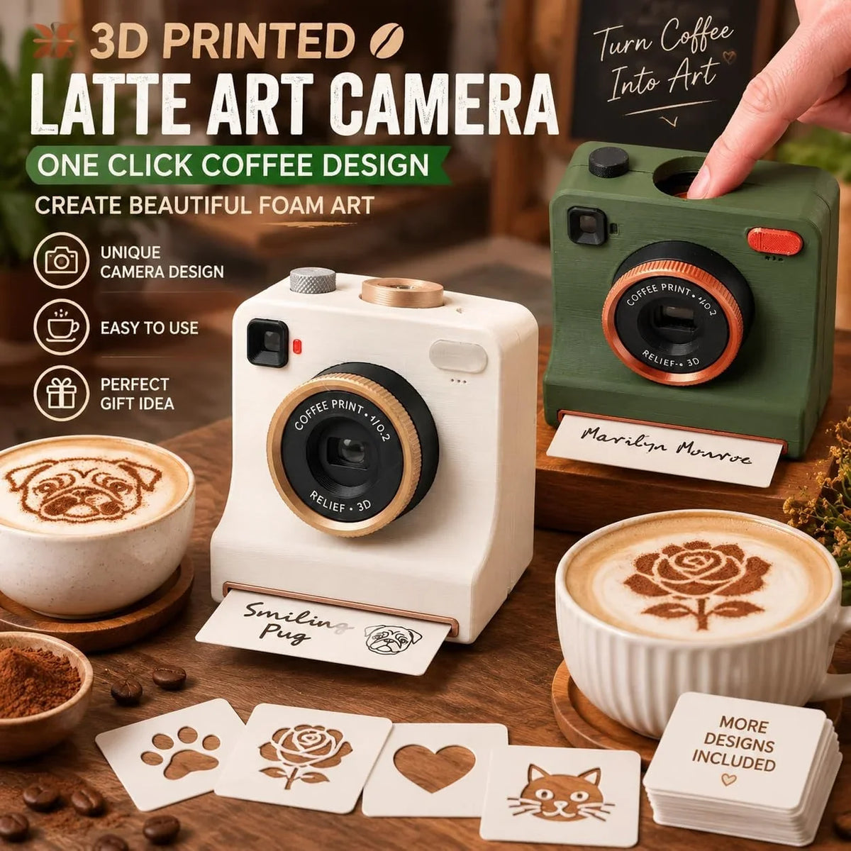 Latte Art Stencil Press Manual Powder Release Reusable Cards
