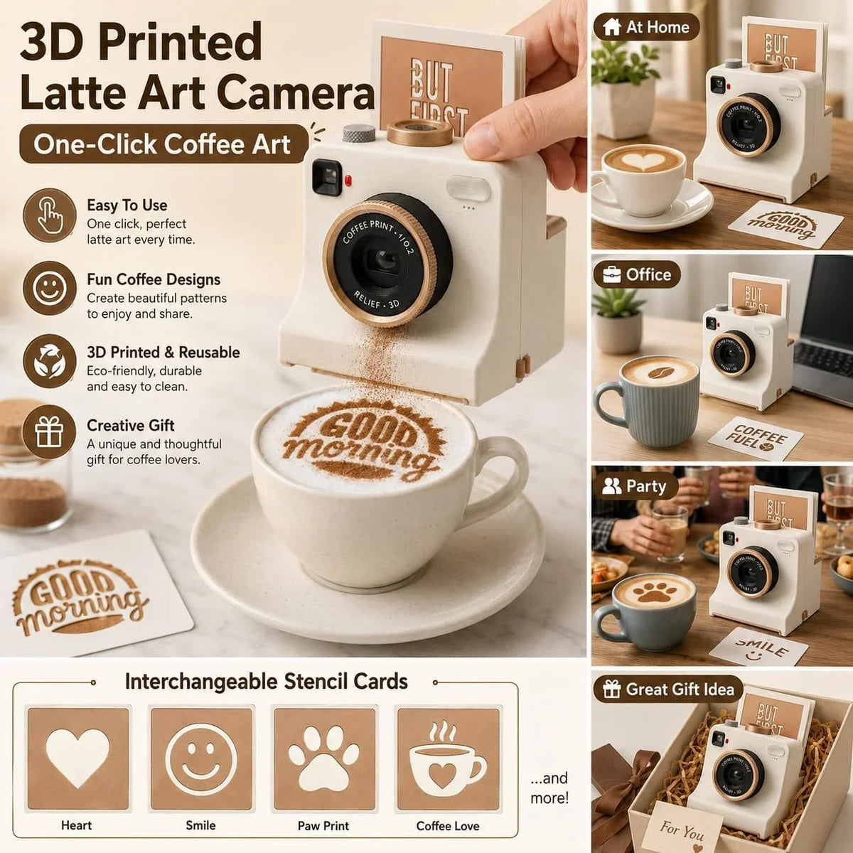 Latte Art Stencil Press Manual Powder Release Reusable Cards