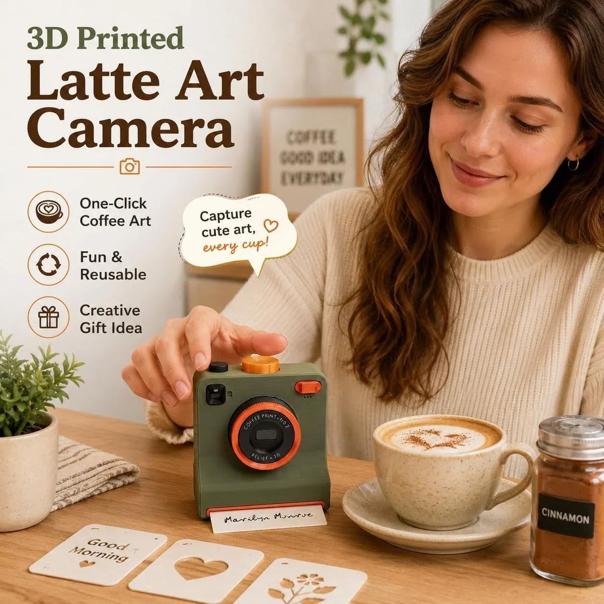 Latte Art Stencil Press Manual Powder Release Reusable Cards