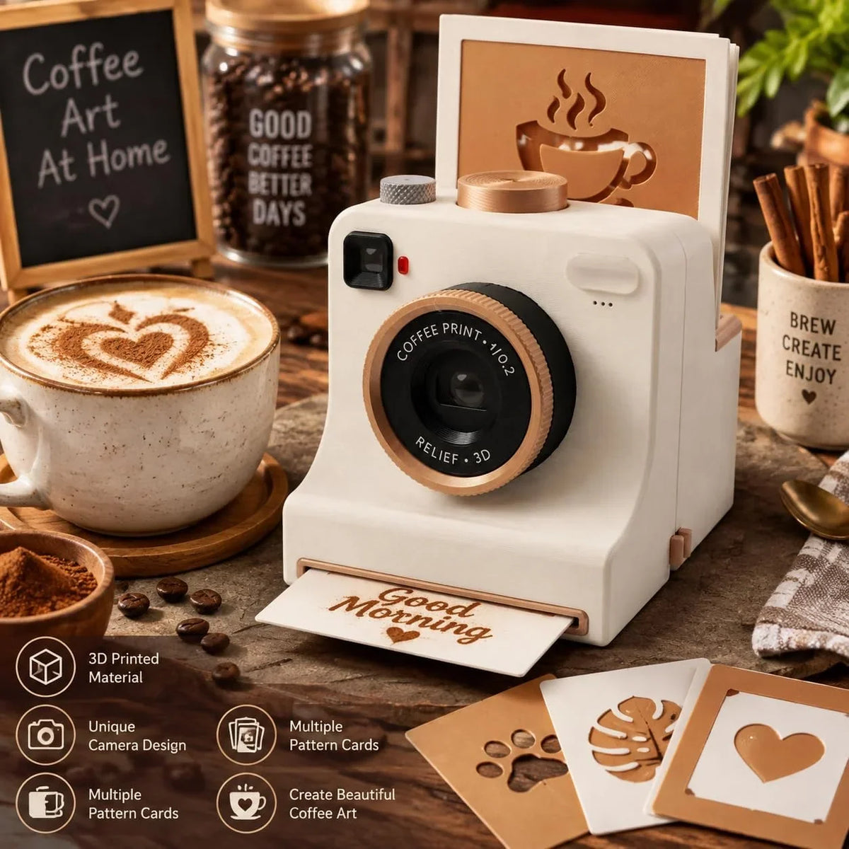Latte Art Stencil Press Manual Powder Release Reusable Cards