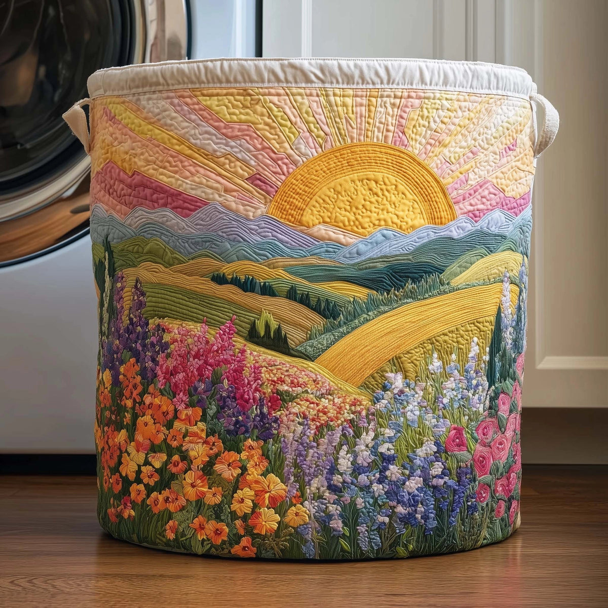 Laundry Basket Hand-Quilted Appliqué Reinforced Handles 15.9-Gallon Capacity