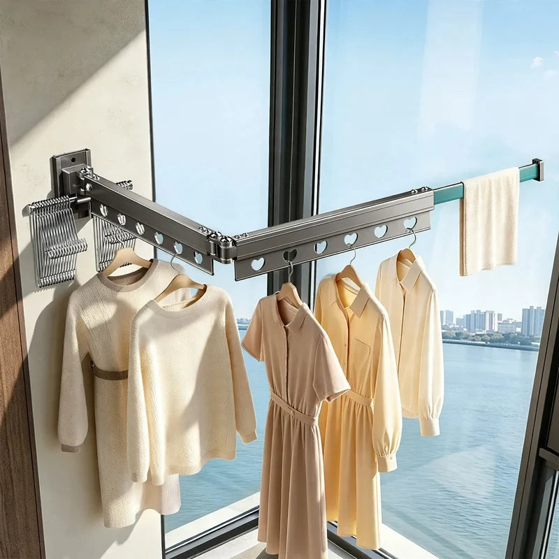 Laundry Drying Rod Aluminum Extendable Fold-Away