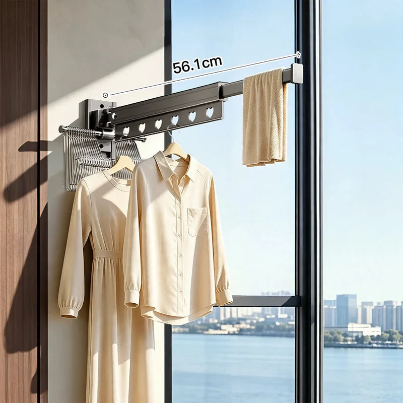 Laundry Drying Rod Aluminum Extendable Fold-Away