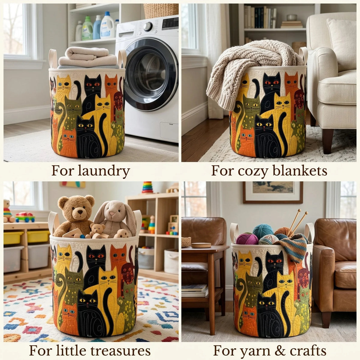 Laundry Hamper Quilted Fabric Self-Standing Foldable With Handles