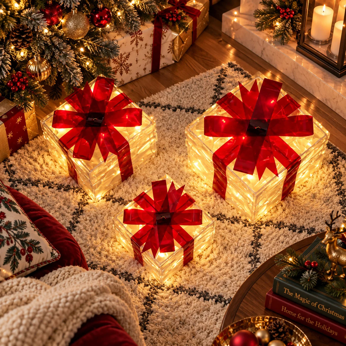 Lighted Gift Boxes Warm White LED Set of 3