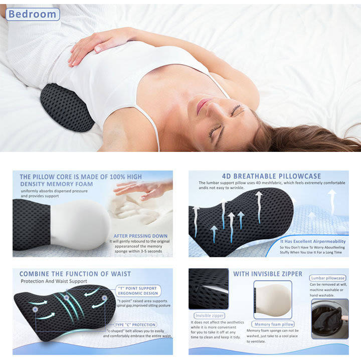Lumbar Support Pillow Memory Foam C-Shaped Removable Mesh Cover