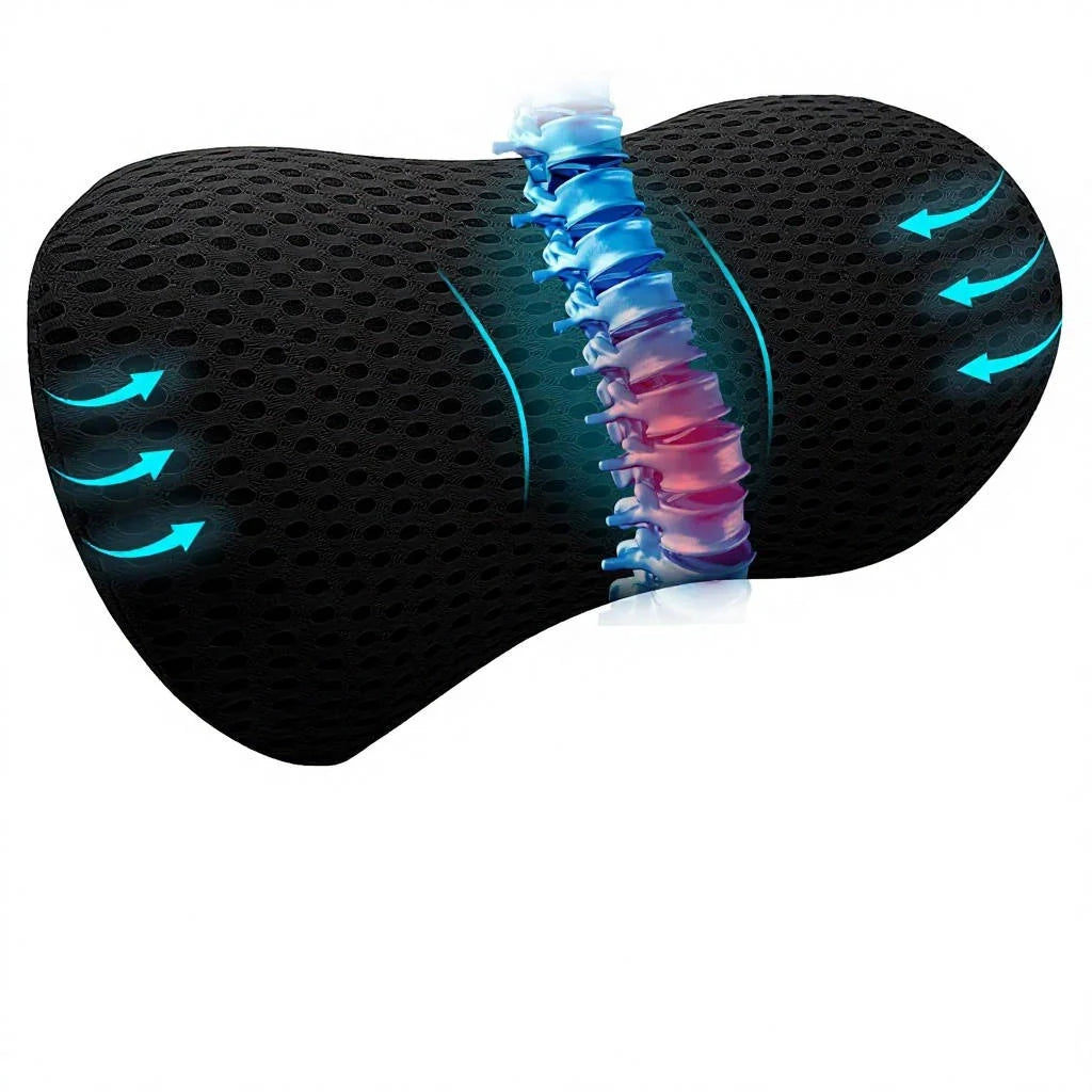 Lumbar Support Pillow Memory Foam C-Shaped Removable Mesh Cover