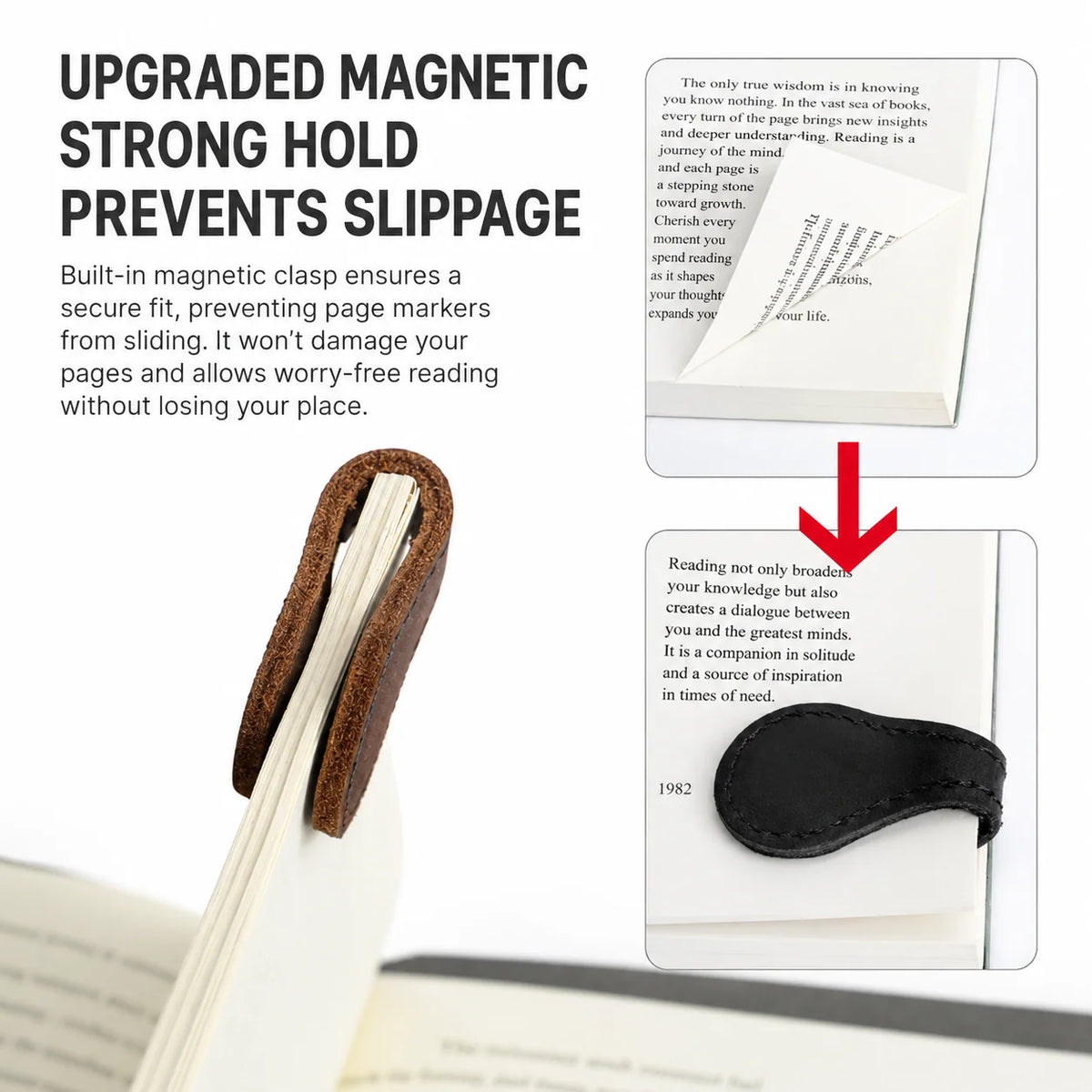 Magnetic Bookmarks Genuine Leather Set of 2