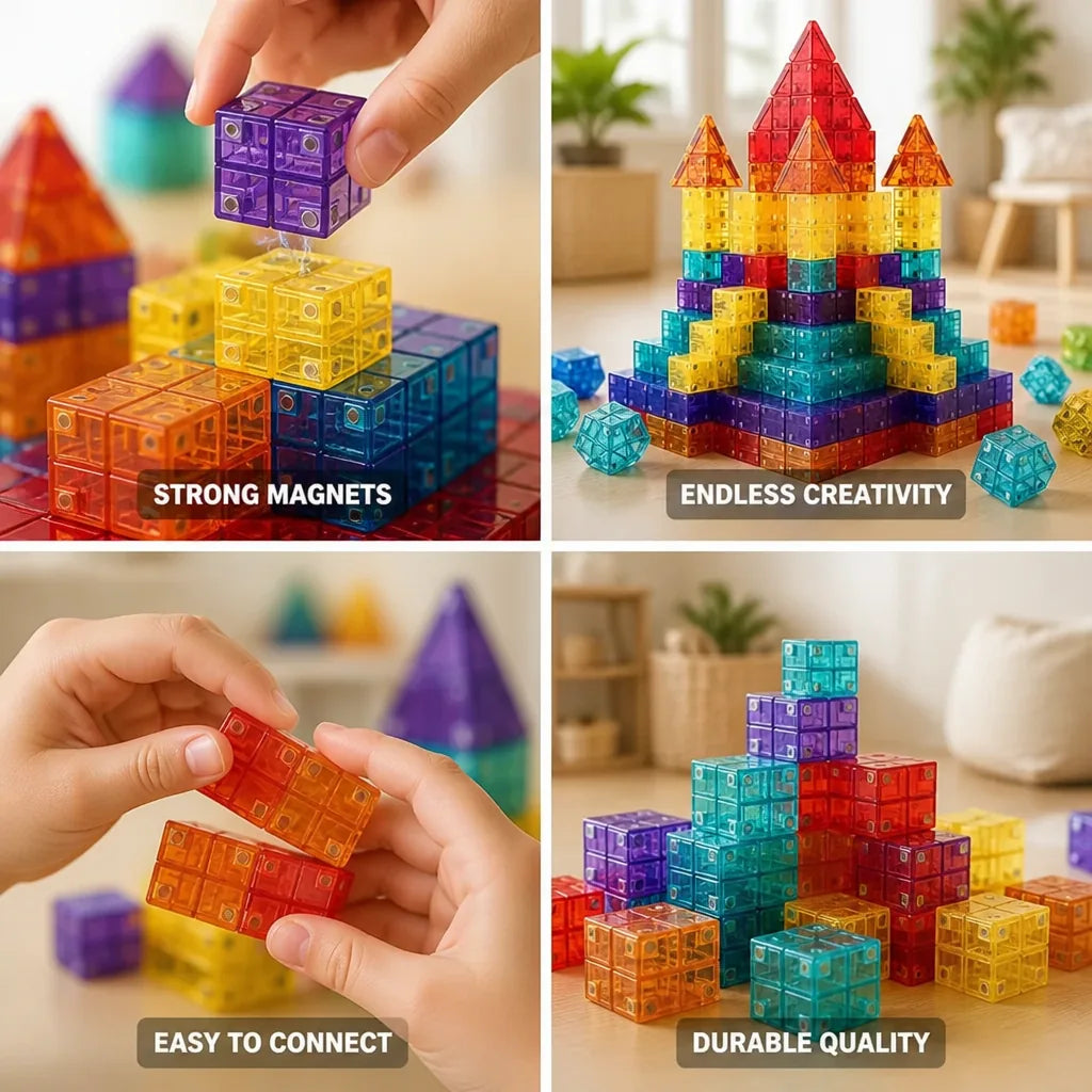 Magnetic Building Blocks Strong Connections Colorful Plastic Pieces