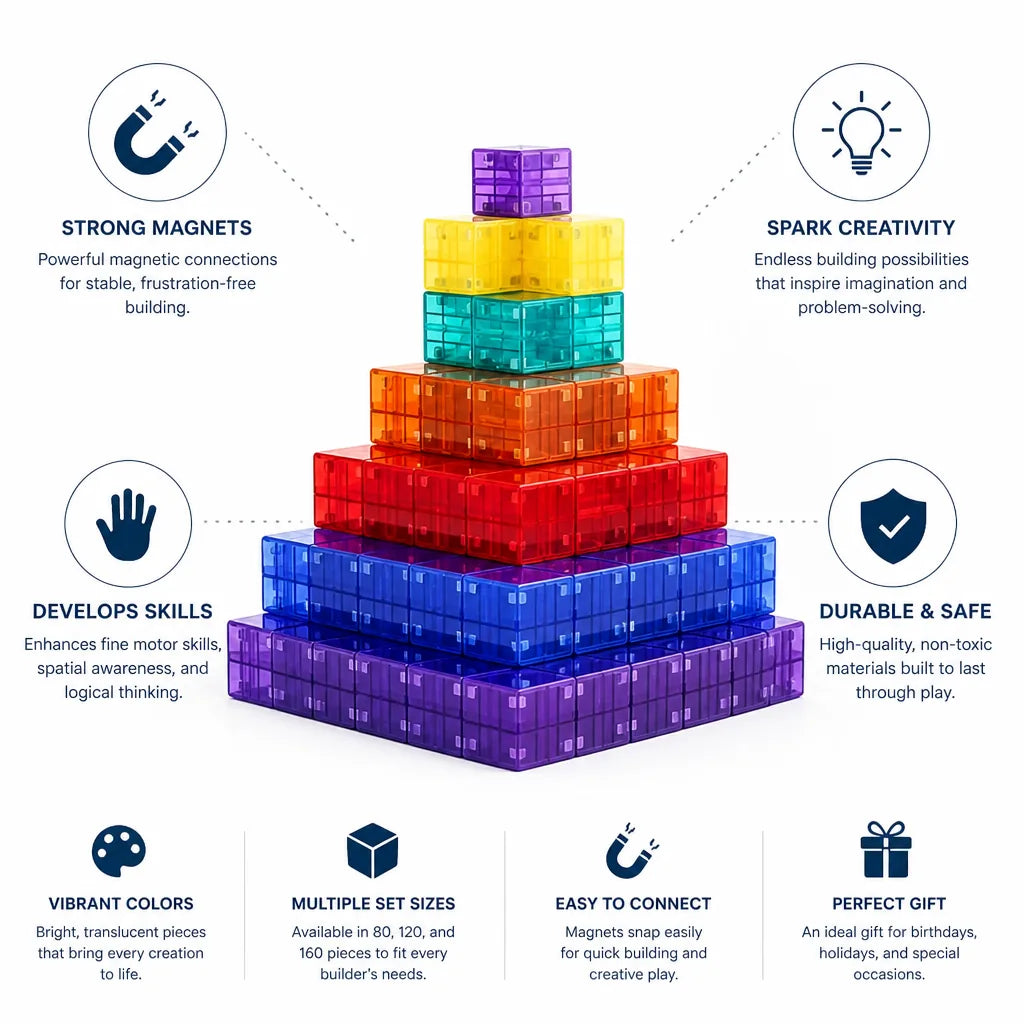 Magnetic Building Blocks Strong Connections Colorful Plastic Pieces