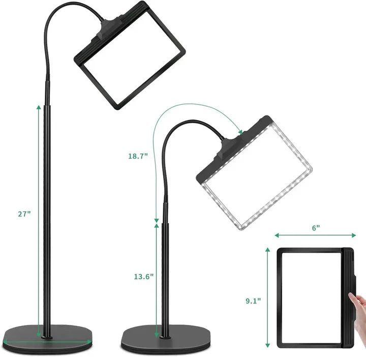 Magnifying Glass Optical-Grade Acrylic Lens Adjustable Stand & LED