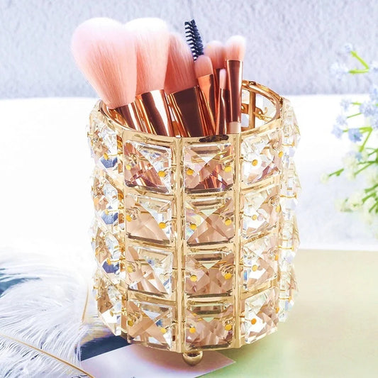 Makeup Brush Organizer Crystal Bead Stainless Steel Compact