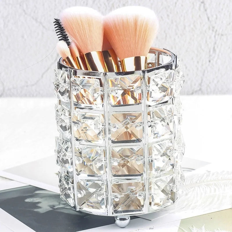 Makeup Brush Organizer Crystal Bead Stainless Steel Compact