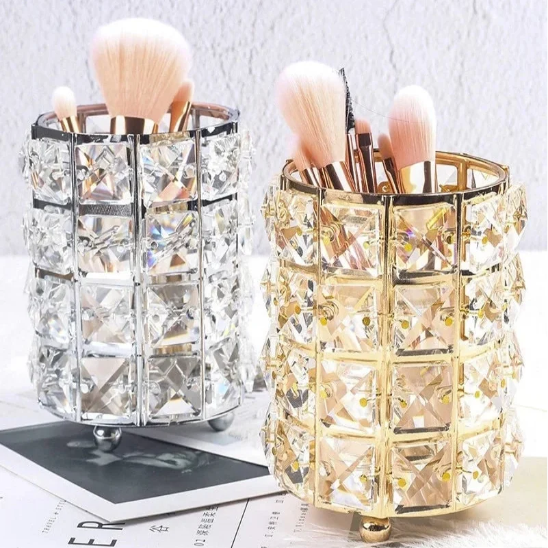 Makeup Brush Organizer Crystal Bead Stainless Steel Compact