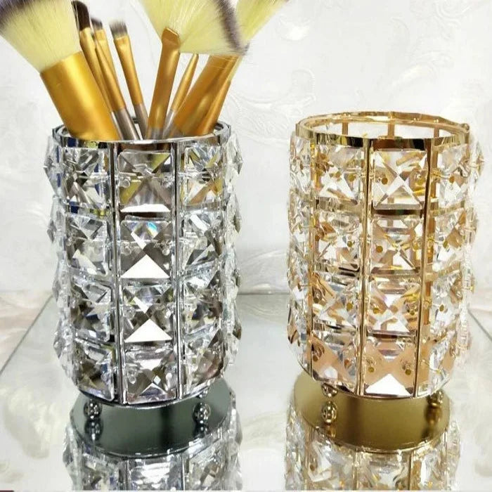 Makeup Brush Organizer Crystal Bead Stainless Steel Compact