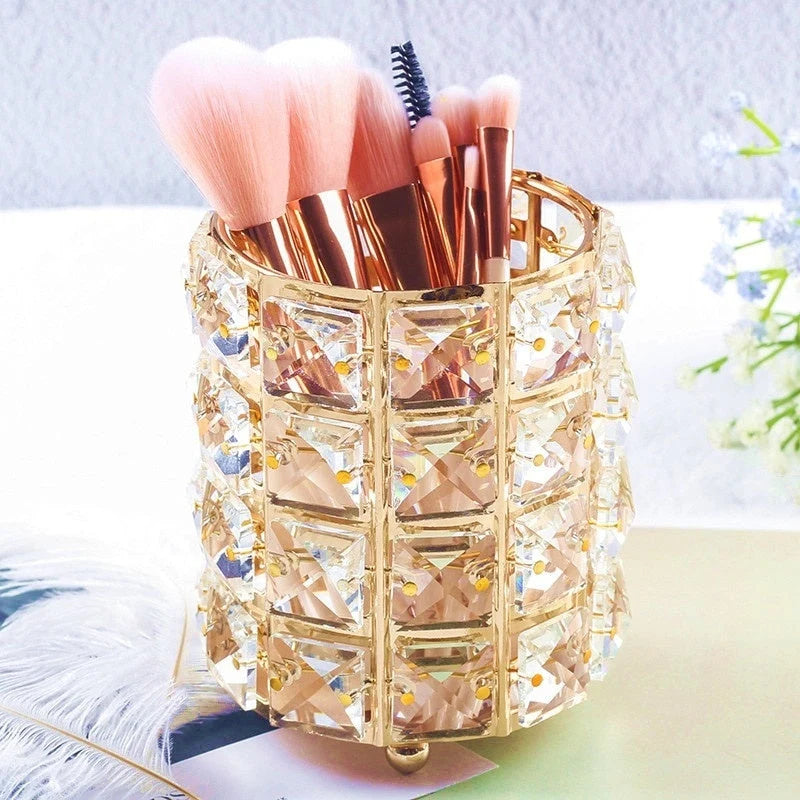 Makeup Brush Organizer Crystal Bead Stainless Steel Compact