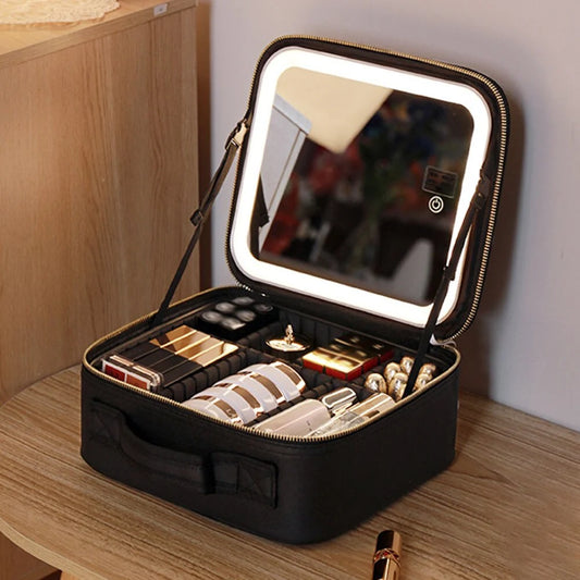 Makeup Case LED Mirror & Multiple Compartments
